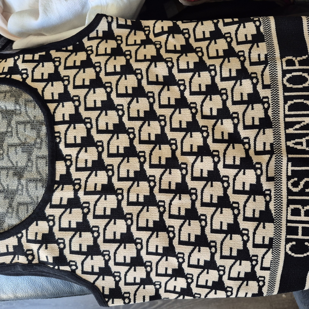 Christian Dior Black and Cream Patterned Tank Top